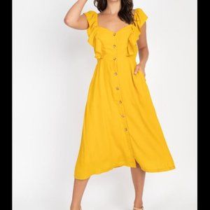 Cute Ruffle Midi Dress Featuring Buttons